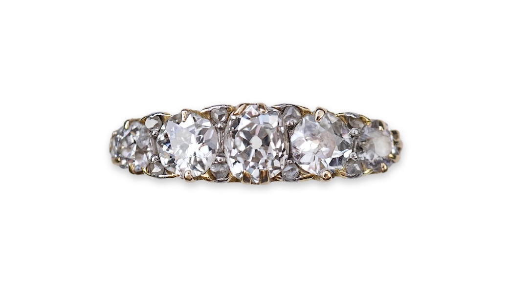 A Victorian five-stone diamond ring, late 19th century